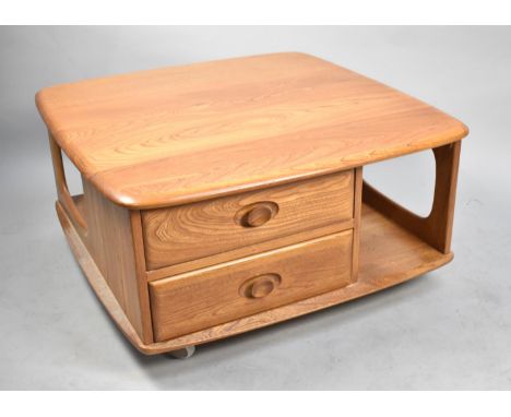 An Ercol Light Elm "Pandora" Coffee Table with Two Drawers, 40cms High and 79cms Square 