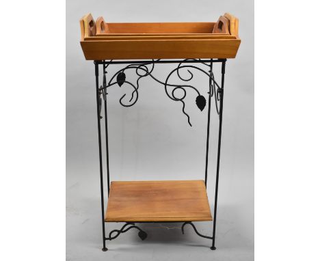 A Modern Wrought Iron Based Tray Table with Stretcher Shelf containing Two Further Graduated Trays, 48cms Wide 