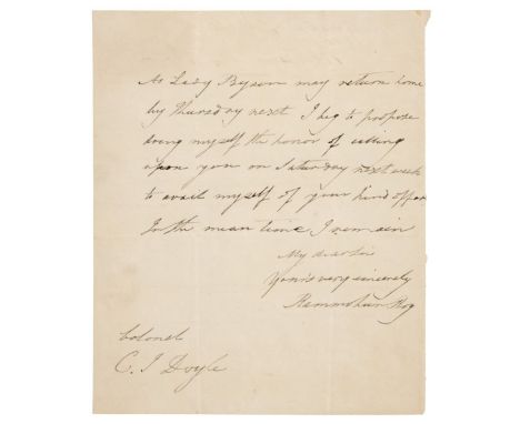 * Roy (Rammohan, 1772?-1833). Autograph letter signed to Carlo Joseph Doyle (1787-1848), c.1830, single sheet of wove paper w