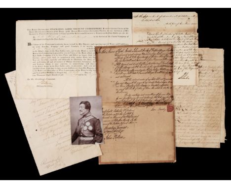* India. Group of signed letters and documents, 18th-20th century, including: 1) Cotton (Stapleton, 1st Viscount Combermere, 