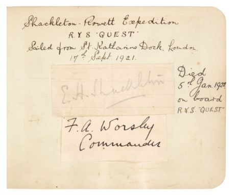 * Shackleton (Ernest Henry, 1874-1922). A pencil autograph signature 'E.H. Shackleton', on ruled paper (33 x 76 mm), pasted a