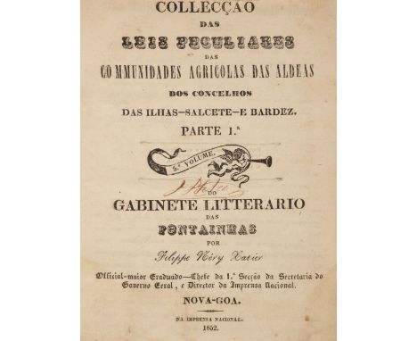 India; Goa. Collecçao das leis peculiares das communidades agricolas das aldeas dos concelhos das ilhas Salcete e Bardez. Par