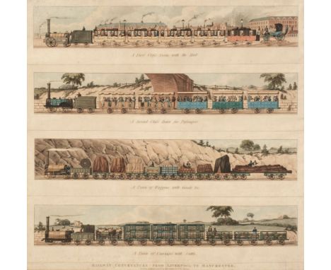 * Ackermann &amp; Co. (publishers). Railway Conveyances from Liverpool to Manchester, 1834, aquatint on wove, with contempora