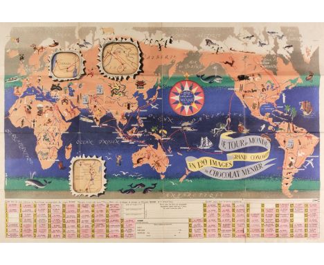World. Jannot (J. B.), Le Tour du Monde en 120 Images Grand Concours du Chocolat Menier, Paris, 1956, colour lithographic map