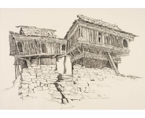 * India. Five architectural sketches by John Nankivell (1941-), 1971, depicting buildings in Kullu district, Himachal Pradesh