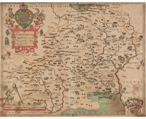 Hertfordshire. Saxton (Christopher), Hartfordiae Comitatus nova, vera ac particularis descriptio, 1579, engraved map with con