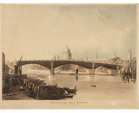 * Sutherland (Thomas). Southwark Iron Bridge as seen from Bank-side, R. Ackermann, Jany. 1st, 1819, aquatint after J. Gendall