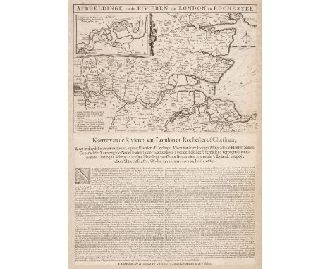 London. Visscher (Nicolas), Afbeeldinge vande Rivieren van London en Rochester, Amsterdam, 1667, uncoloured broadsheet with a