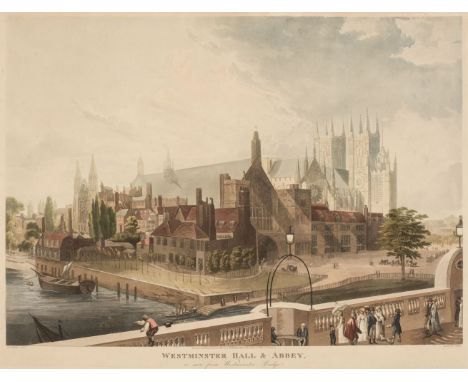 * Havell (Daniel). Westminster Hall &amp; Abbey as seen from Westminster Bridge, R. Ackermann, Jany. 1st. 1819, aquatint on w