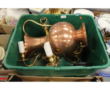 Copper jug with brass chandelier