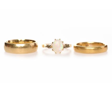 TWO WEDDING BANDSone with partial London hallmarks, size P, 7.4g, the other in eighteen carat gold, size P, 8.6g and an early