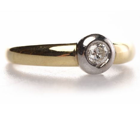 EIGHTEEN CARAT GOLD DIAMOND SOLITAIRE RINGthe round brilliant cut diamond of approximately 0.16 carats in a white gold collet
