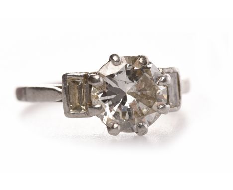 IMPRESSIVE ART DECO DIAMOND SOLITAIRE RINGwith a eight claw set round brilliant cut diamond of approximately 2.10 carats on b