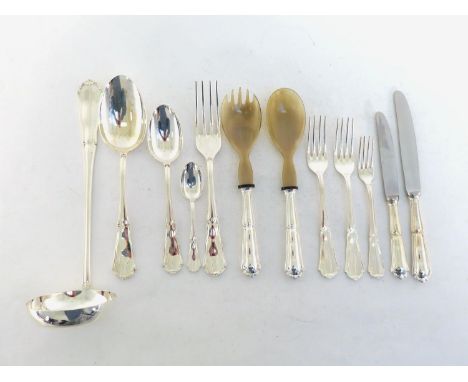 An Italian .800 standard  silver table service by Eugenio Stancampiano of Palermo, post 1968, comprising:- 1 soup ladle, 12 t