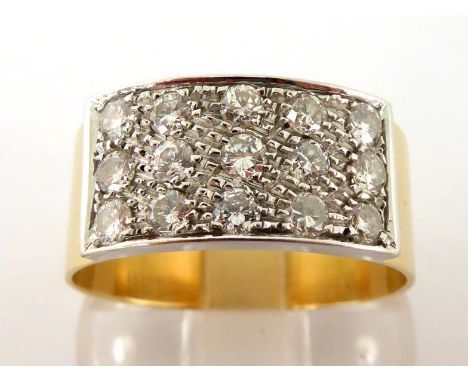 A diamond dress ring, pave set to the front with a panel of brilliants, totalling approx. 0.70 carat, mounted in yellow metal