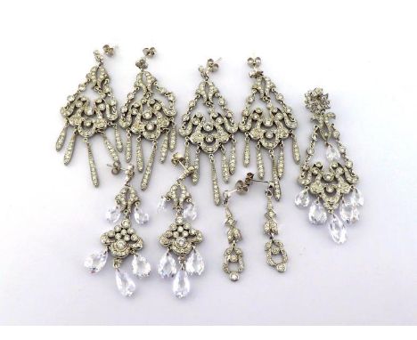 A collection of rhodium plated silver and crystal set chandelier earrings by Andrew Prince, various designs (5)Andrew Prince 