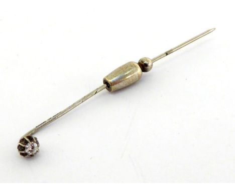 A Swedish and 18 carat gold single stone diamond stick pin, with Swedish hallmarks dating it to 1965, the illusion set brilli