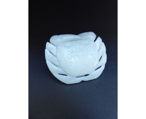 A Chinese white jade carved crab pendant, finely carved and pierced on jade as a crab, representing harmony and happiness. St