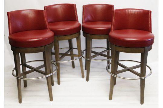 A Set Of Four Modern 39 Cardinal Bar Stools By Philippe Hurel A Set Of Four Modern 39 Cardinal Bar Stools By Philippe Hurel With Dark Red Leather Seat And