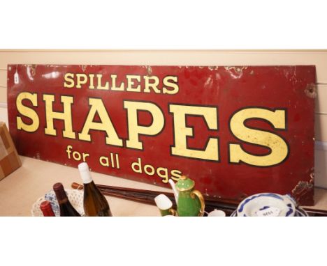 Spillers Shapes for all dogs enamel advertising sign, 46x152cm