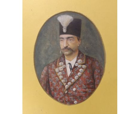 Persian School c.1900, watercolour and gouache, Portrait of a gentleman, 15 x 11.5cm