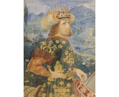 After Benozzo Gozzoli (Italian, 1421-1497), watercolour, Portrait of one of the Magi, 52 x 39cm