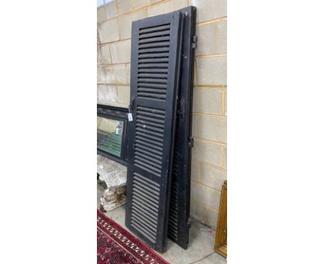 Two pairs of painted louvre shutters, each panel width 52cm, height 200cm