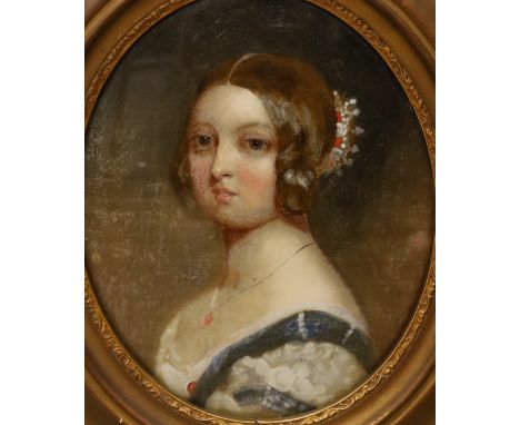 19th century English School, reverse portrait on glass, Portrait of a young Queen Victoria, 26 x 20cm