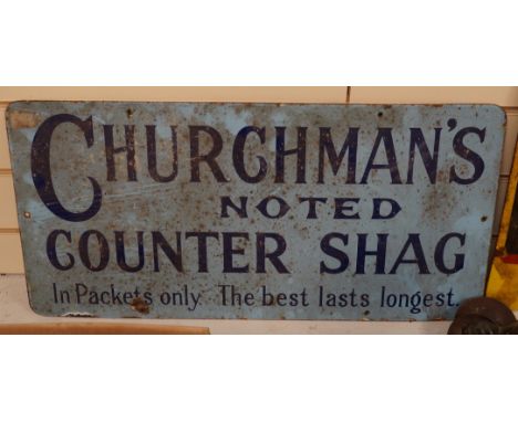 A Churchman's Noted Counter Shag enamel advertising sign, 30x60cm