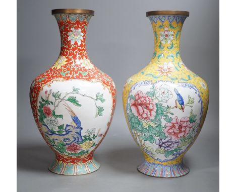 A pair of Chinese Canton enamel vases, 38cm