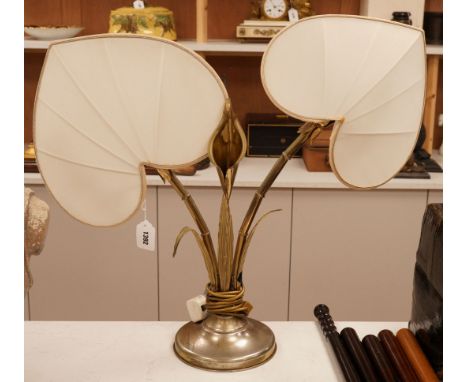 An Art Deco style lily fan-shaped brass lamp, 63cm tall