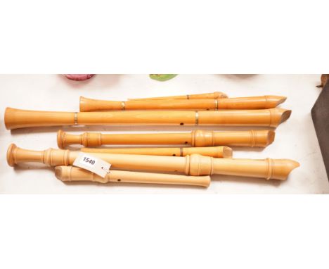 A group of seven recorder wind instruments