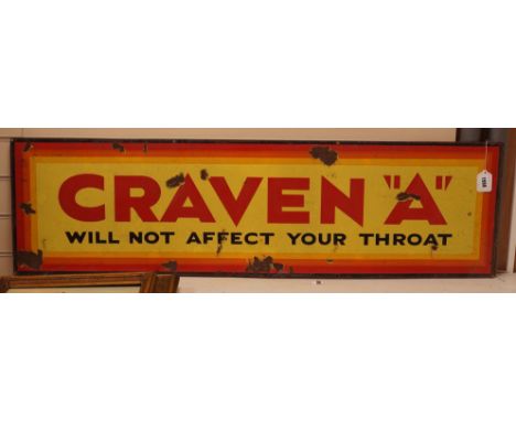 A ‘Craven 'A' will not affect your throat’ enamel advertising sign, 35x123cm