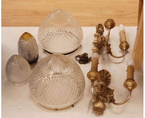 Assorted cut glass light shades, etc