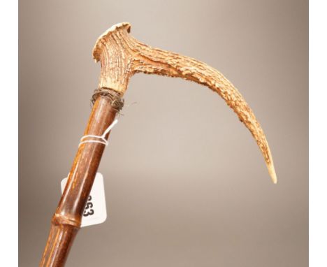 An antler handled walking stick, 90cm total