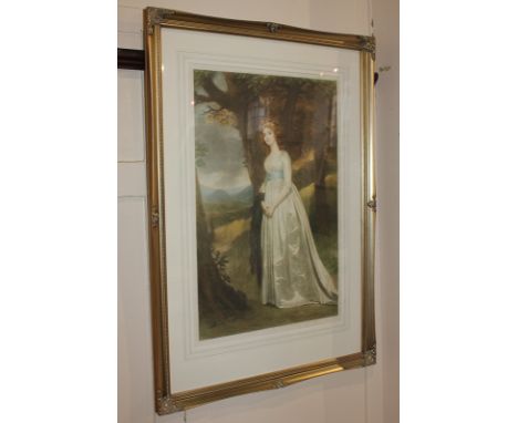 L Busiere , lady in a white satin gown, woodland beyond, mezzotint, published 1924 by Henry Graves & Co Ltd, blind stamped an