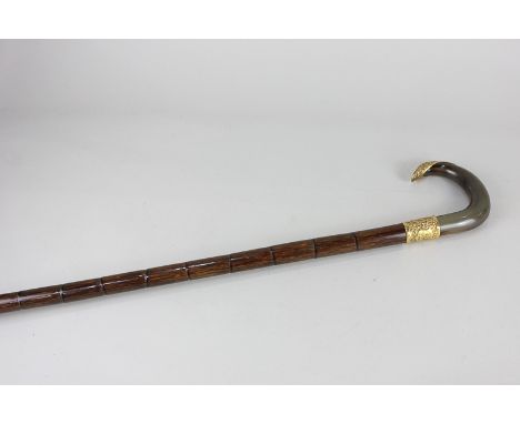 A gilt mounted horn handled walking stick monogrammed ARW 1914