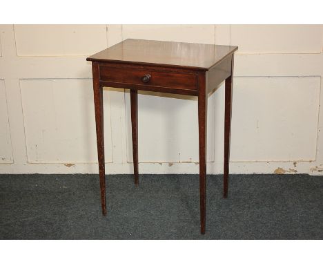 A 19th century mahogany rectangular side table with drawer, on square tapered legs, 53cm