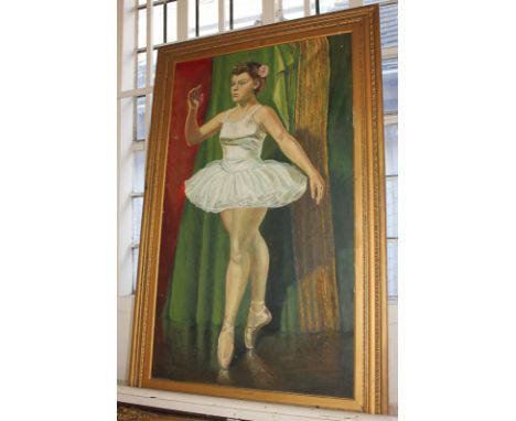 R E Gorkes, portrait of a ballerina in white tutu, arm raised, 'Ethel-Mary', oil on canvas, mounted on board, signed and date