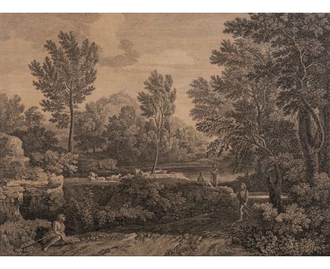 After Gaspard Dughet (French, 1615-1675)
Idealised classical landscape with staffage
Engraving
29.5 x 39cm
Engraved by Franco