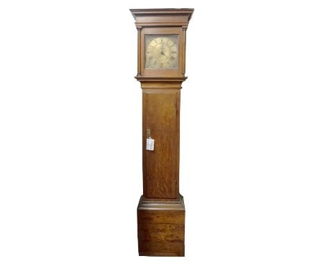 Thomas Best, Lewes, an oak longcase clock the thirty-hour birdcage movement striking the hours on a bell (missing) with an ou