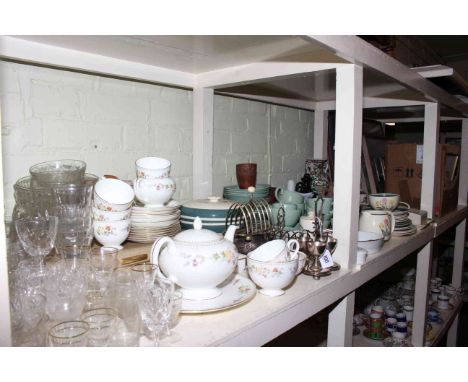 Collection of pictures, Wedgwood Mirabelle teaware, dinnerwares, glassware,cutlery, silver plate and collectables