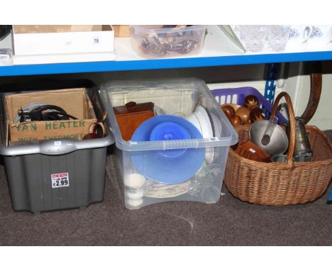 Miners lamp, projector, wooden ornaments and various glass and china