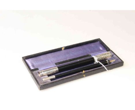 Silver mounted two-piece baton, boxed