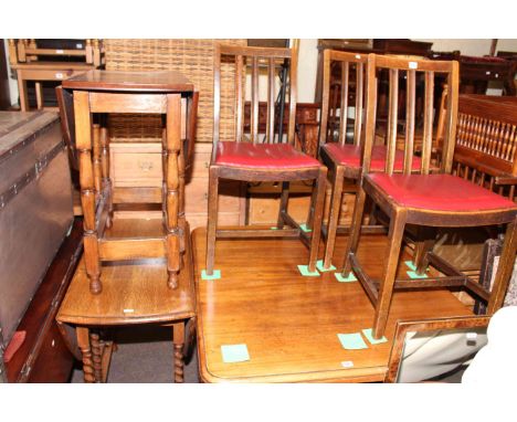 Two oak gate leg dining tables and three oak dining chairs
