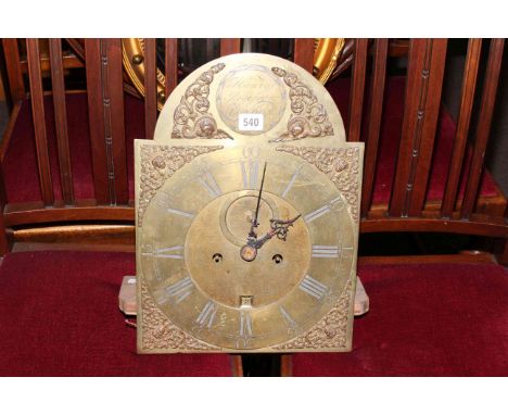 Arched brass longcase clock dial and movement, signed Henry Rogerson, London