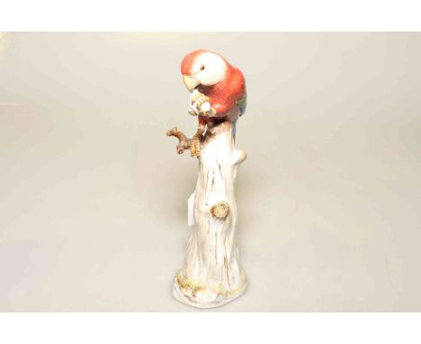 19th Century Meissen model of parrot, underglaze blue cross swords and incised marks (a/f) 29cm