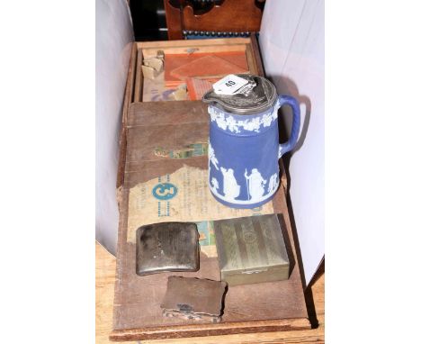 Child's building block set, Wedgwood hot water jug, silver cigarette and snuff boxes and EPNS box