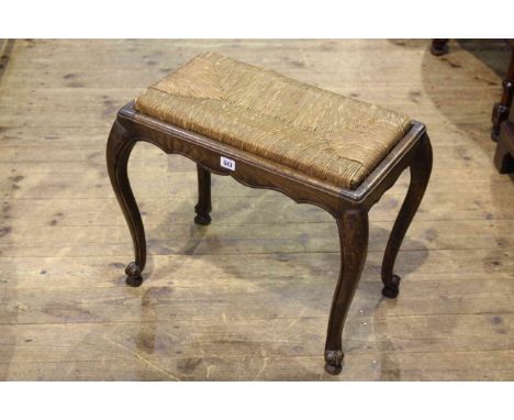 Rush seated oak cabriole leg stool