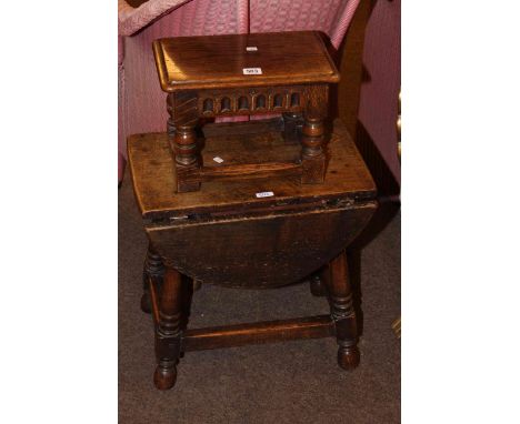 Jointed oak drop leaf coffee table and jointed oak stool